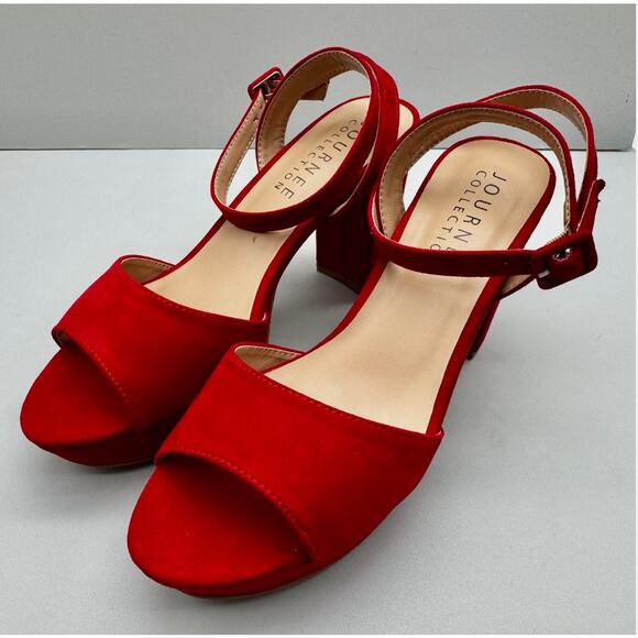 Journee Collection Womens Nairri Platform Sandal Red Size 6.5 Faux Suede - Picture 2 of 8